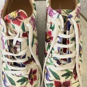 SALVATORE FERRAGAMO SNEAKERS LEATHER FASANO FLOWER PRINT SHOES GANCINI sz 8